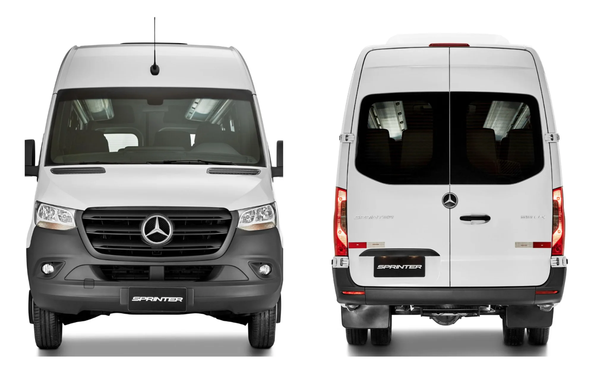 Van branca Mercedes Sprinter do transfer compartilhado de ida e volta